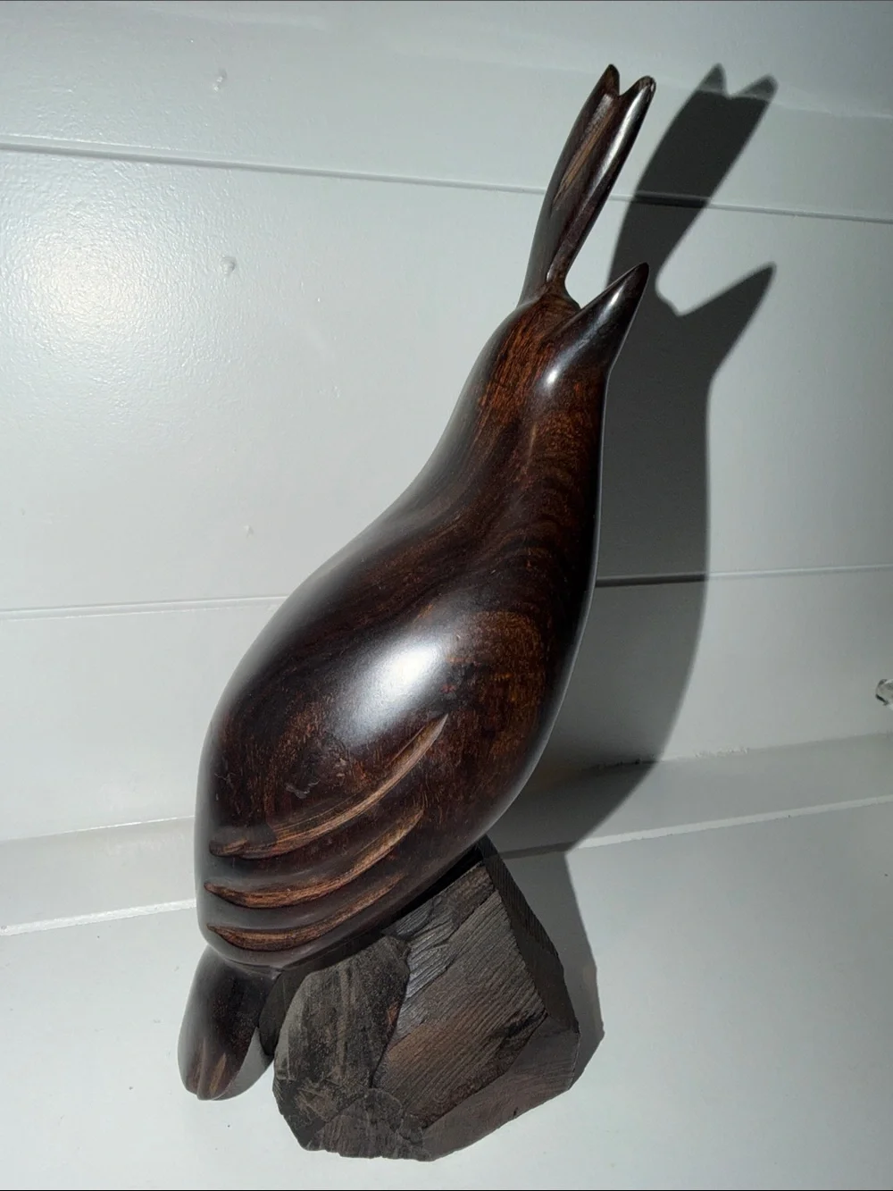 Wooden Bird Sculpture in Dark Brown